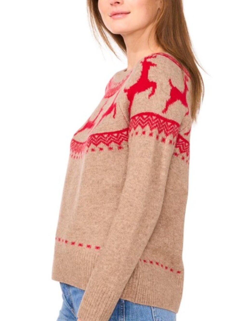 Vince Camuto Women's Holiday Sweater Small Brown Reindeer